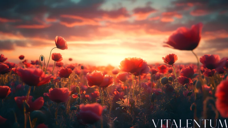 Radiant Poppy Field at Golden Hour Sunset