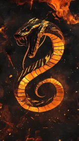 Coiled serpent silhouette is rendered in fiery orange tones