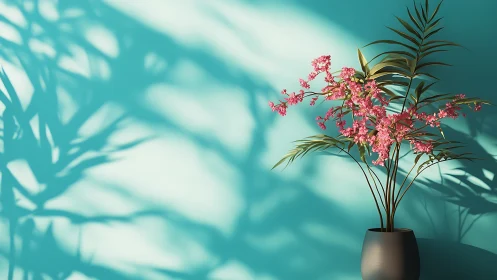 Pink Orchids in Turquoise Light: Modern Botanical Elegance.