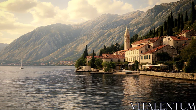 Waterside Sanctuary: Alpine Church Crowned by Stone Mountains.