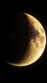 Golden crescent moon drifts softly through the silent dark sky