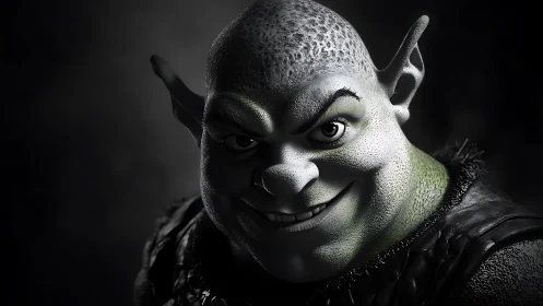 Menacing 3D ogre portrait in dramatic low key lighting.