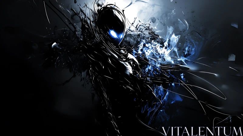 Cybernetic wraith emerges from turbulent neon data vortex