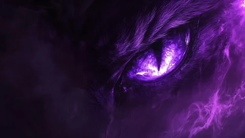Violet dragon eye blazing through swirling cosmic shadow.