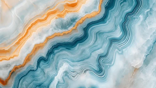 Marbled tides of teal and amber drift through frozen stone