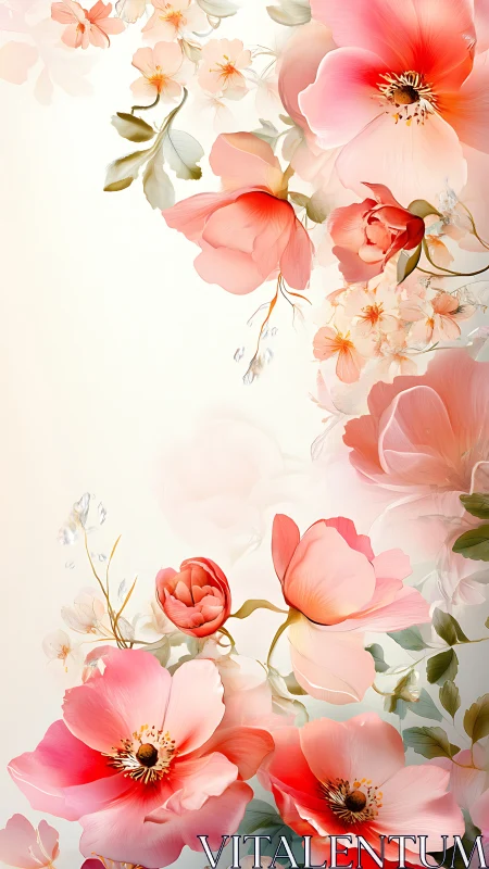 Gradient-Rendered Pink Florals with Translucent Petal Layering and Botanical Stems