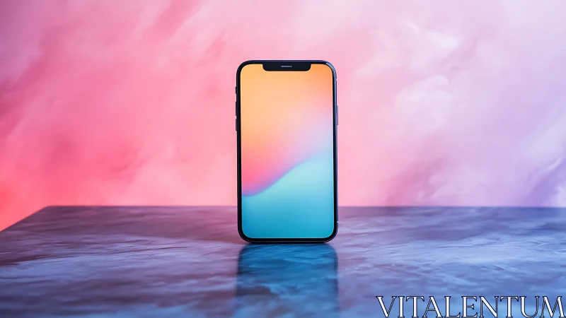 Modern Smartphone Centered Against Luminous Pink-to-Blue Gradient.