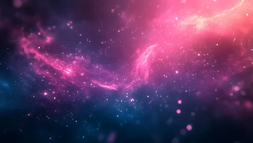 Dreamy pink nebula swirling through a starlit night sky.