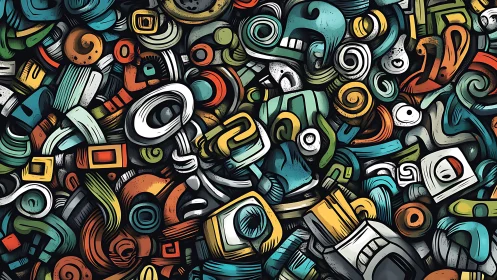 Dense abstract doodle pattern with bold curved shapes.