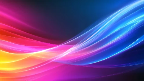Vibrant neon light waves stream across dark gradient space