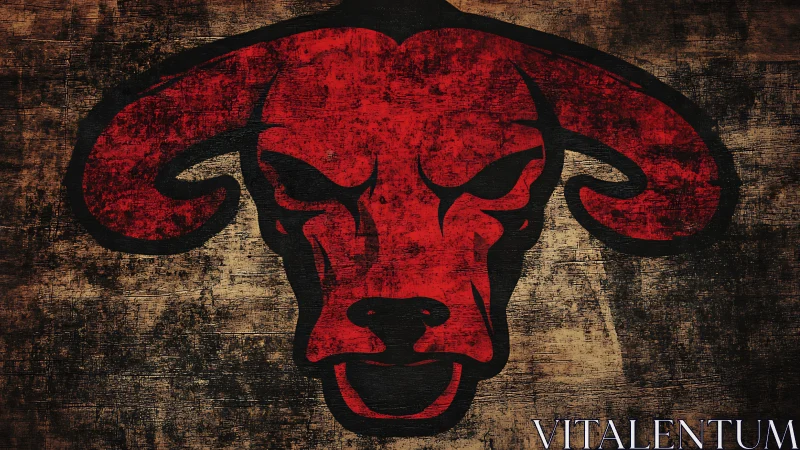 Grunge bull head emblem on distressed timber background.