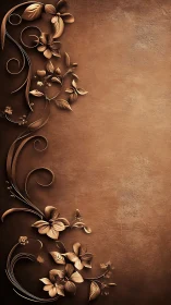 Embossed bronze floral scrollwork on textured vertical backdrop