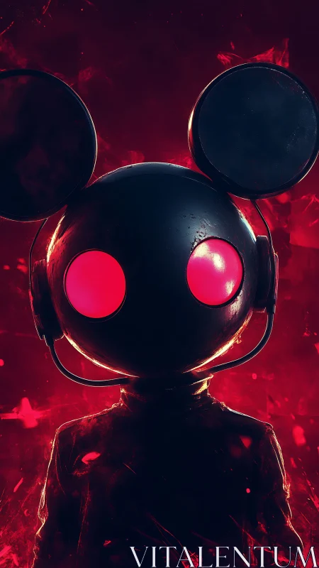 Glowing mouse-helmet figure in neon red digital portrait.