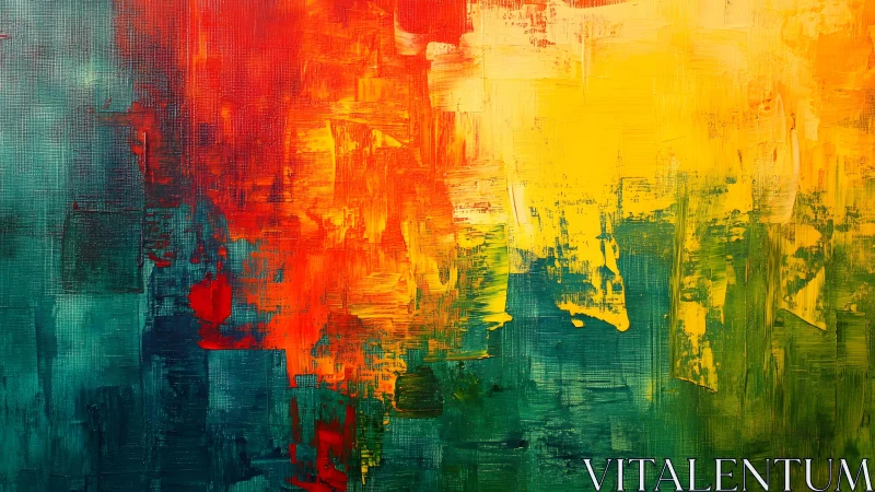 Bold Abstract Painting with Vibrant Red, Yellow, and Green Hues.