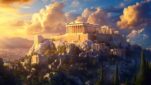 Digital reconstruction shows the Acropolis lit by low sunset