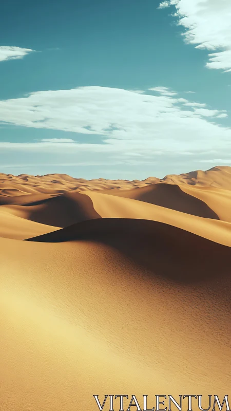 Cinematic desert dune panorama under high-angle daylight sky