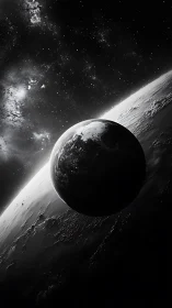 High-contrast dual-planet alignment with raking sidelight and dense starfield