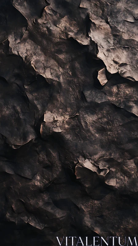 Charred canyon skin of midnight rock, brushed by ember light.