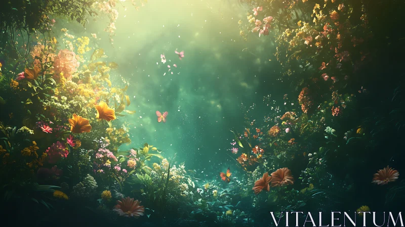 Sunlit butterflies drift through a secret underwater garden