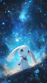 Gentle starry night welcomes a hopeful little bunny dreamer