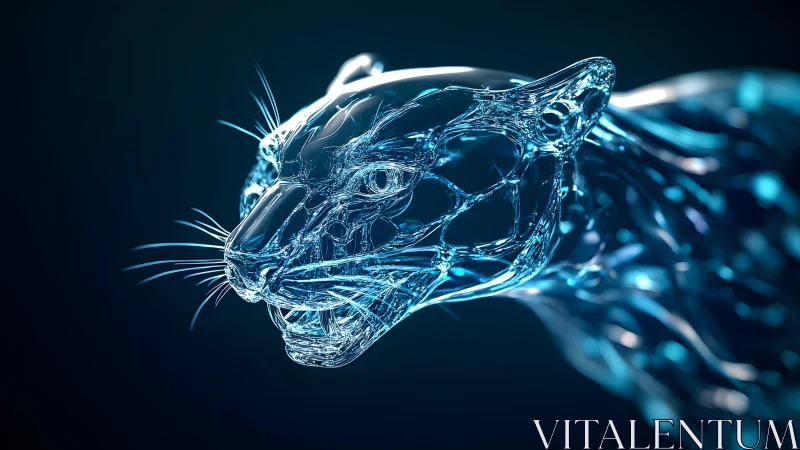 Futuristic Glass Panther Head in Digital 3D Art Style.