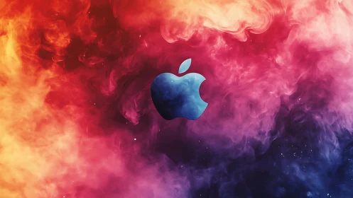 Blue gradient logo centered in high-saturation nebulous color field