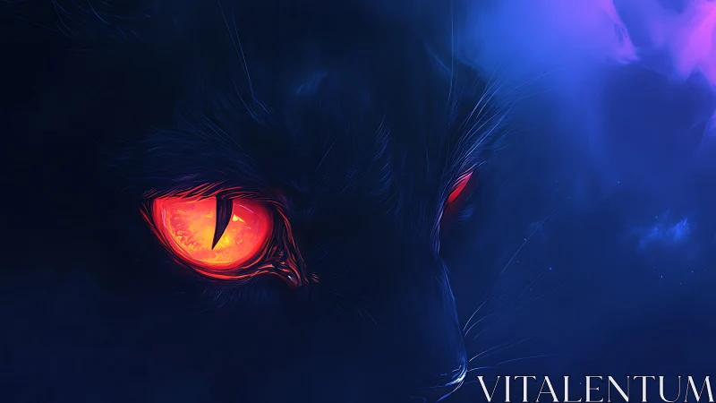 Midnight cat&rsquo;s burning eyes ignite a mysterious neon haze