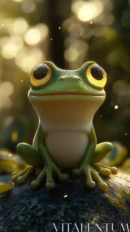 Green tree frog rendered with detailed lighting and bokeh
