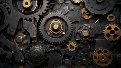 Interlocking brass and steel gear train with worn industrial patina