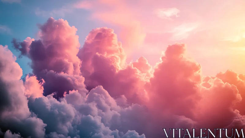 Cotton candy sunset clouds glowing in soft evening light.