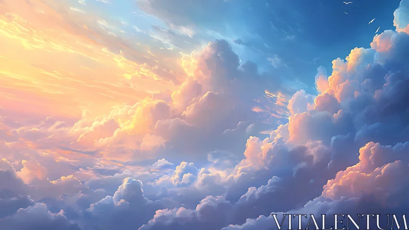 Radiant pastel clouds drift through a tranquil glowing sky