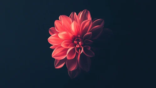 Crimson Dahlia Bloom Against Teal Gradient