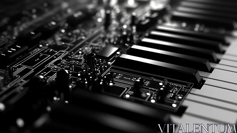 Circuit keys composing a chrome lit symphony of machines.