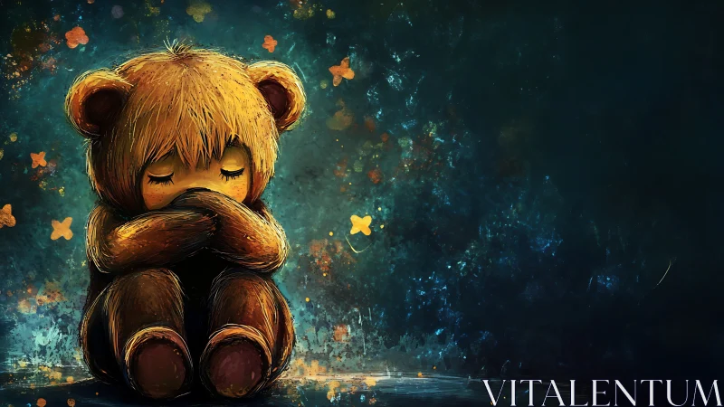 Sleepy starlit teddy curling into a pocket of quiet night.