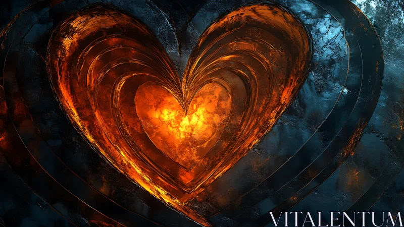 Incandescent Heart Form: Layered Geometric Abstraction.