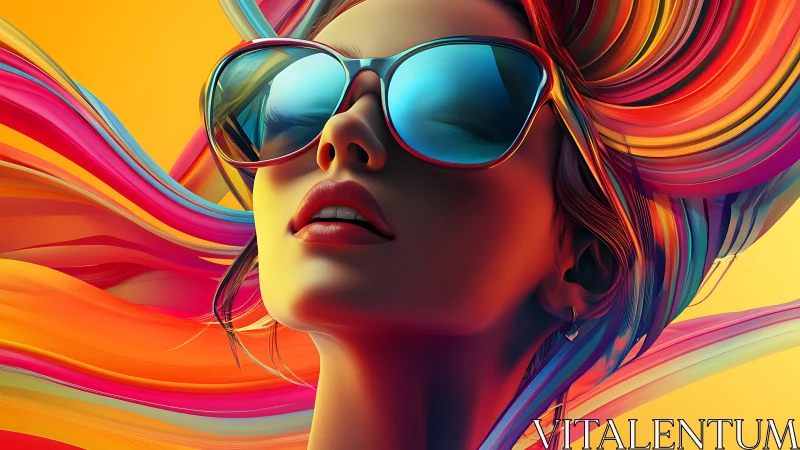 Chromatic airflow portrait with reflective visor optics rendering.