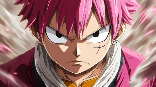 Intense pink‑haired anime fighter rendered in dynamic close‑up