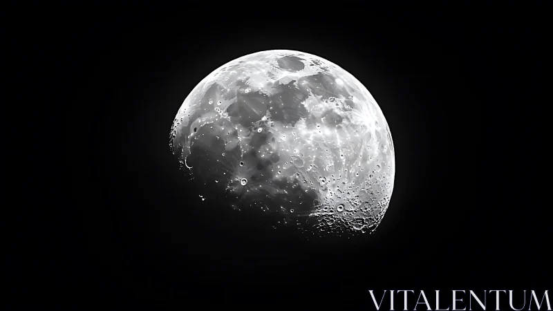 Lunar hemisphere in stark monochrome astrophotography study.