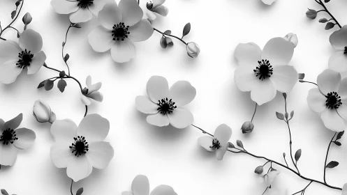 Ghostly Blooms Dance: Monochrome Anemone Garden Study.