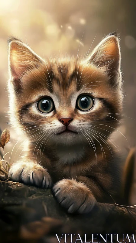 Tabby Kitten Portrait with Luminous Eyes and Soft Bokeh.