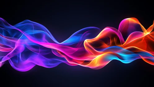 Spectral light waves form fluid neon ribbons on deep black field