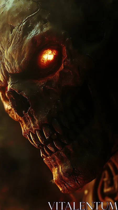 Smoldering skull guardian watching from the molten dark.