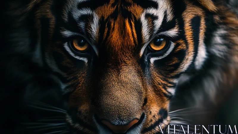 Hypnotic tiger gaze captured in intense close-up portrait.