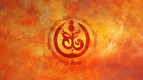 Abstract Fiery Arabic Calligraphy with Vibrant Orange Texture.