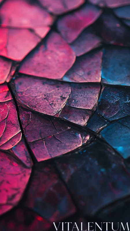 Shattered neon scales under moody twilight glow.