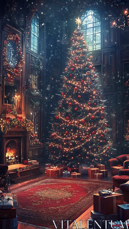 Starlit Christmas tree turns a grand library into winter magic