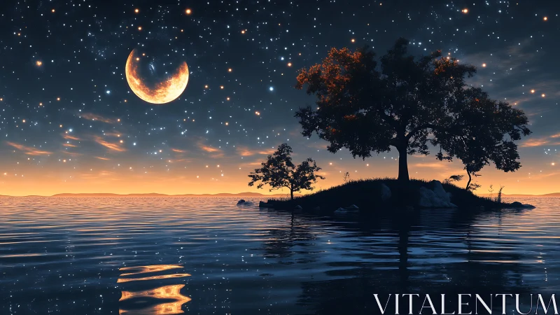 Moonlit Island Dreams Beneath Infinite Starlit Skies