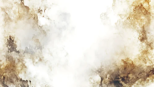 Weathered sepia watercolor clouds on bright white field.