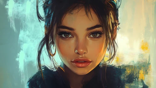 Digital portrait depicts frontal view of young woman