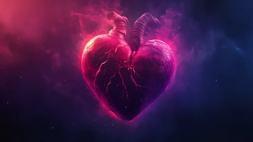 Neon Heart Beats with Divine Power and Surreal Energy